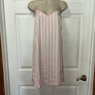 NWT Betsey Johnson Pink Stripe MRS Slip Nightie Night Gown L Bridal Ruffle Back