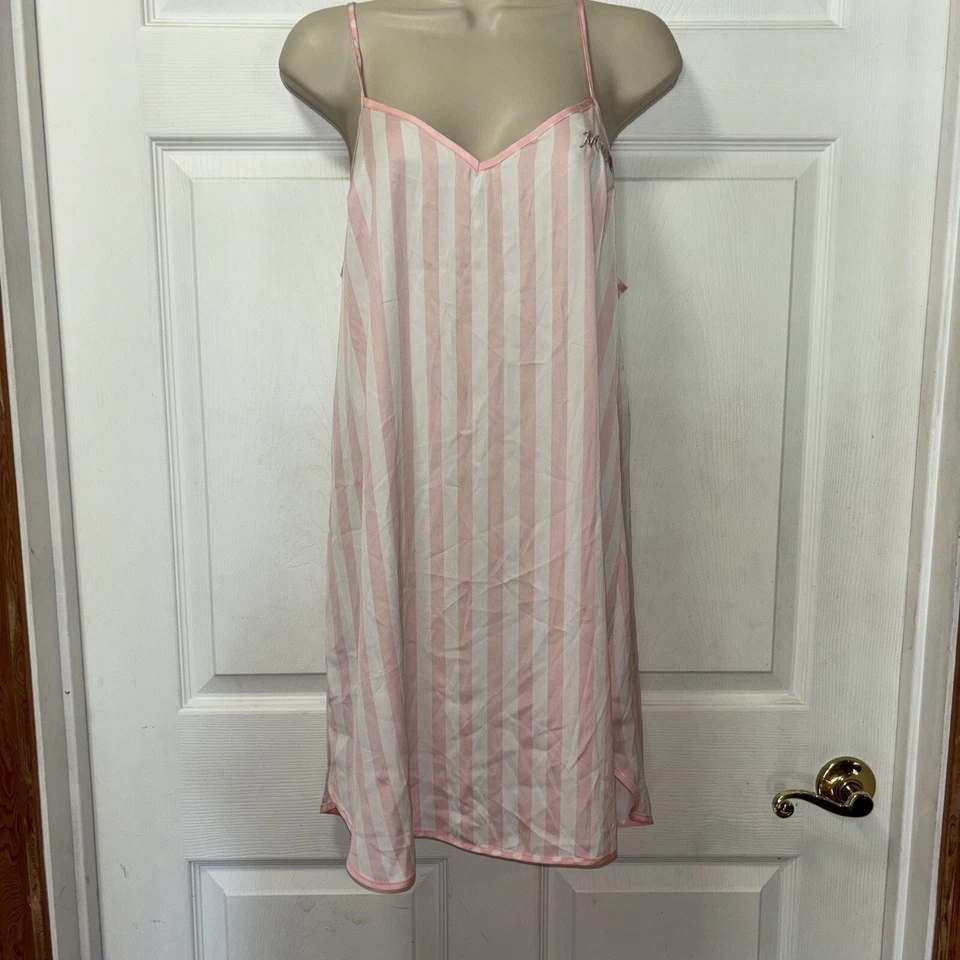 Новый с Ярлыками Betsey Johnson розовый полоски MRS скольжения ночное платье L свадебный оборки назад - Изображение 2 из 4