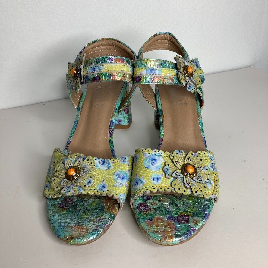 L'Artiste by Spring Step Vogeush Floral Heeled Sandal Sz 9 (40) 3" heel New