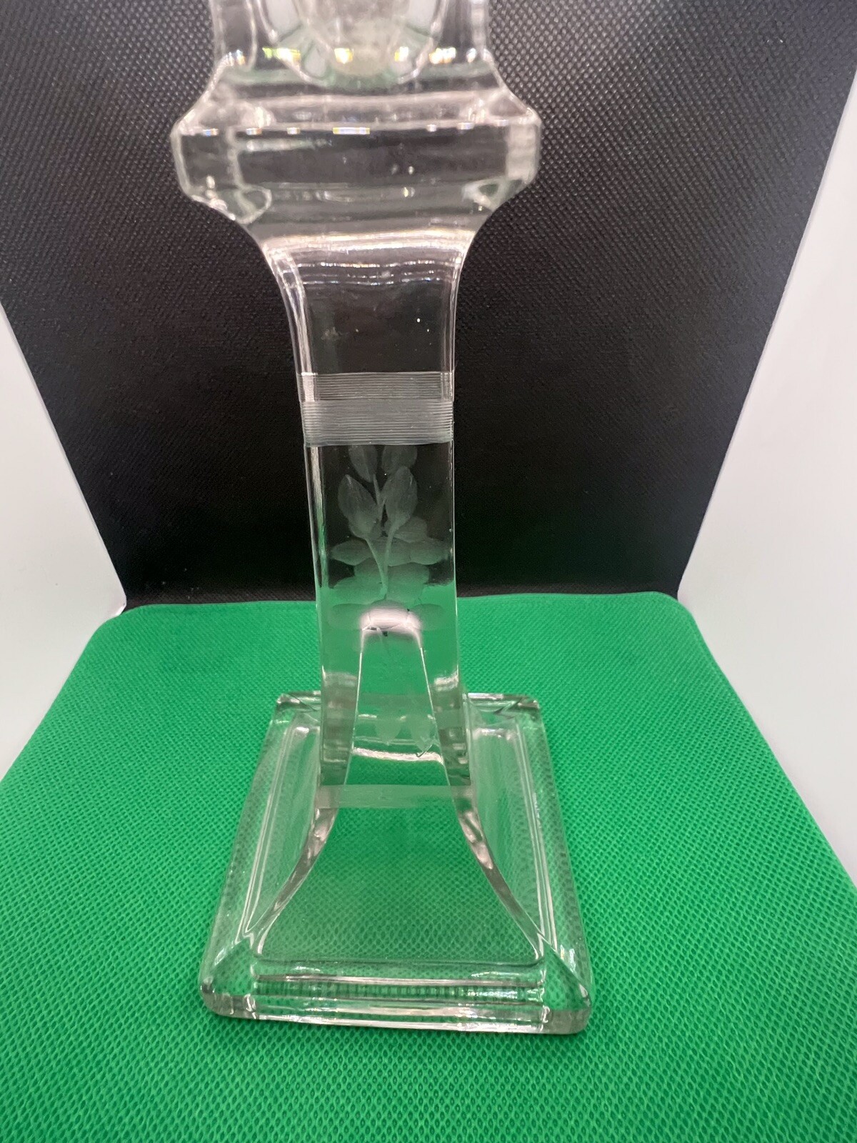 Vintage Etched Glass Candle Holder 7.5&rdquo;