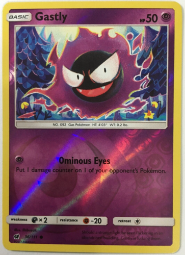 POKEMON GASTLY 36/111 CRIMSON INVASION COMMON REVERSE HOLO NEAR MINT