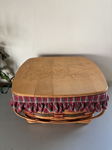 Longaberger 1993 Holiday Hostess Homecoming Basket Plaid Liner & Lid Set Cottage