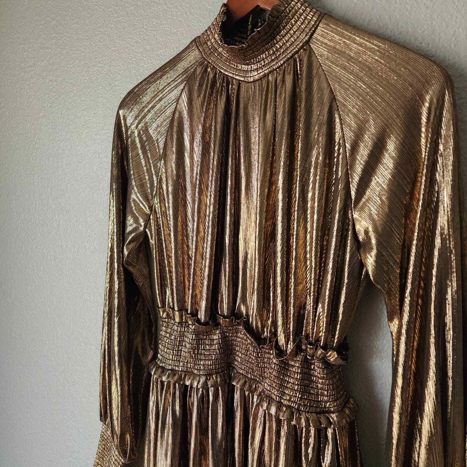 Retrofête Farrah Bronze Mock Neck Mini Metallic Dress… Gem
