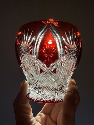 FABERGE Czar Imperial  Dark Ruby Red  VOTIVE CANDLE HOLDER hand cut crystal