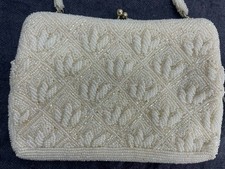 Vintage Evening Small Purse White Faux Pearl Made in Japan 1950s Button Snap