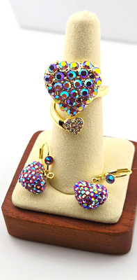 Kirks Folly All For Love Adjustable Ring (Goldtone/Pixie Pink) Earring Set