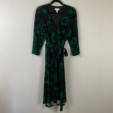 Susan Graver Printed Liquid Knit 3/4-Sleeve Wrap Dress Size Petite Large