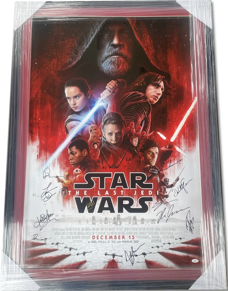 Póster autografiado del elenco de Star Wars The Last Jedi Adam Driver +10 enmarcados JSA