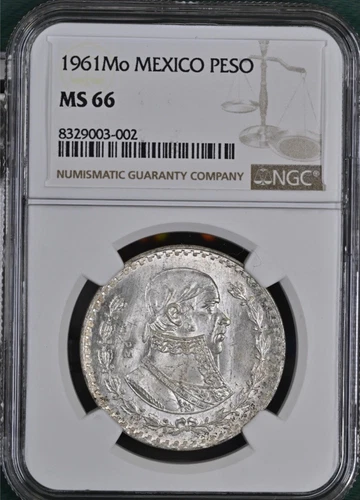 1961 MO Mexico Silver Peso NGC MS 66