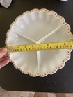 Milk Glass Divided Dish Gold Hob Knob — photo 3