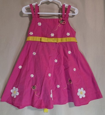 Girls Pink Sundress By BLUEBERI boulevard Size 4T Embroidered Daisies And Bees