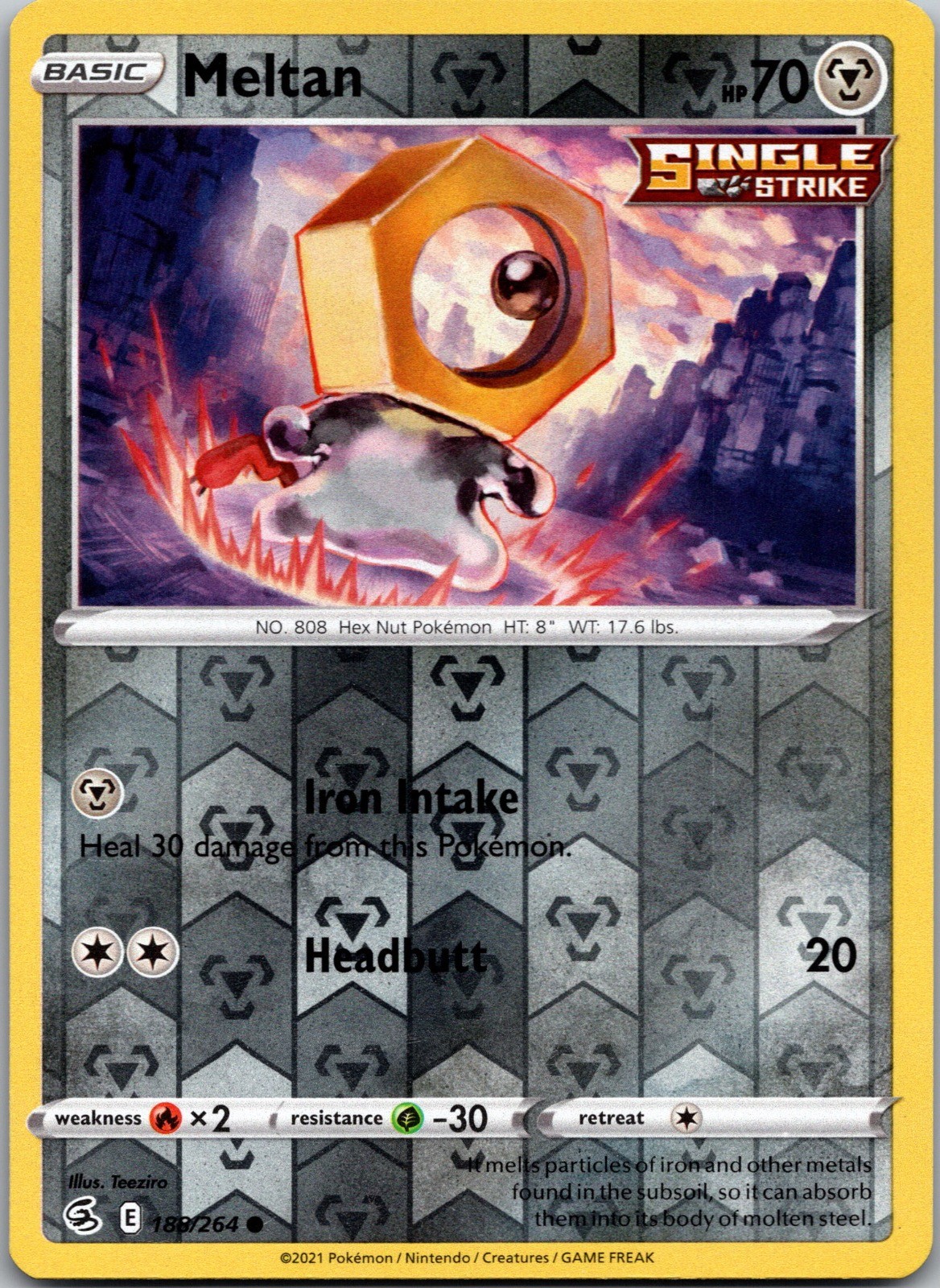 Meltan 188/264 C Fusion Strike Pokemon Reverse Holo Near Mint