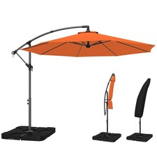 Outsunny 3(m) Banana Parasol Cantilever Umbrella Garden w/ Base Weights