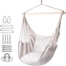 Y- STOP Hammock Chair Hanging Rope Swing, Max 330 Lbs, 2 Cushions Included, L...