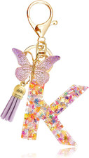 Fashion Alphabet Initial Letter Keychain Tassel Butterfly Pendant Key Ring for P