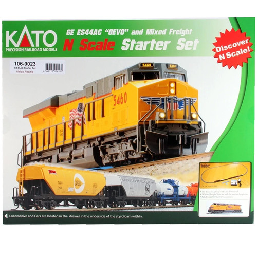 Kato N #1060023 GE ES44AC GEVO y conjunto de inicio de carga mixta Union Pacific ~ NUEVO | Condition: New