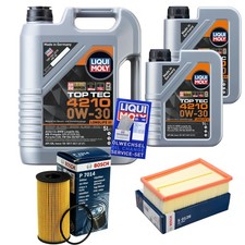 BOSCH Inspektionspaket 7 L Liqui Moly Top Tec 4210 0W-30 für Nissan Qashqai +2