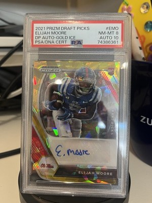 Panini 2021 Prizm Draft Picks Elijah Moore RC Auto Gold Ice /10 DPA-EMO PSA 8/10