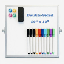 Small Dry Erase Board with Stand, 10" X 10" Double-Sided Desktop Whiteboard, Inc