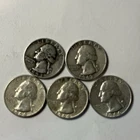 Washington Quarters 5 Silver 25 Cents Coins 1953-1964 D Denver Quarter Dollar