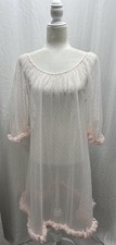 Vintage 50s Sears Charmode Lingerie Sheer Negligee Pink Dot Chiffon Size Small