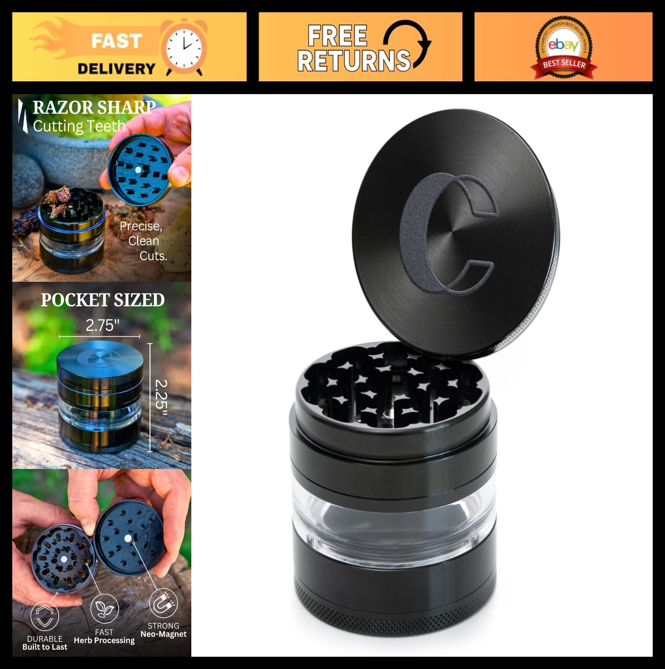 4-Piece 2.75" Herb Grinder - Manual Spice Mill with Transparent Chamber, Diamond
Opens in a new wind