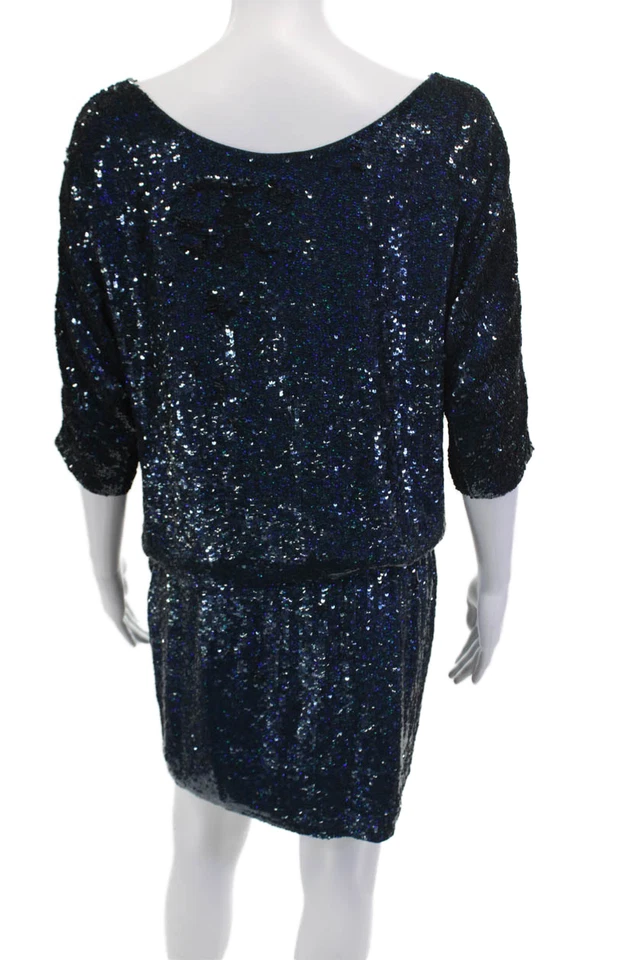 Vestido de cóctel Haute Hippie para mujer azul seda negro lentejuelas manga 3/4 talla XS Foto 3 de 4