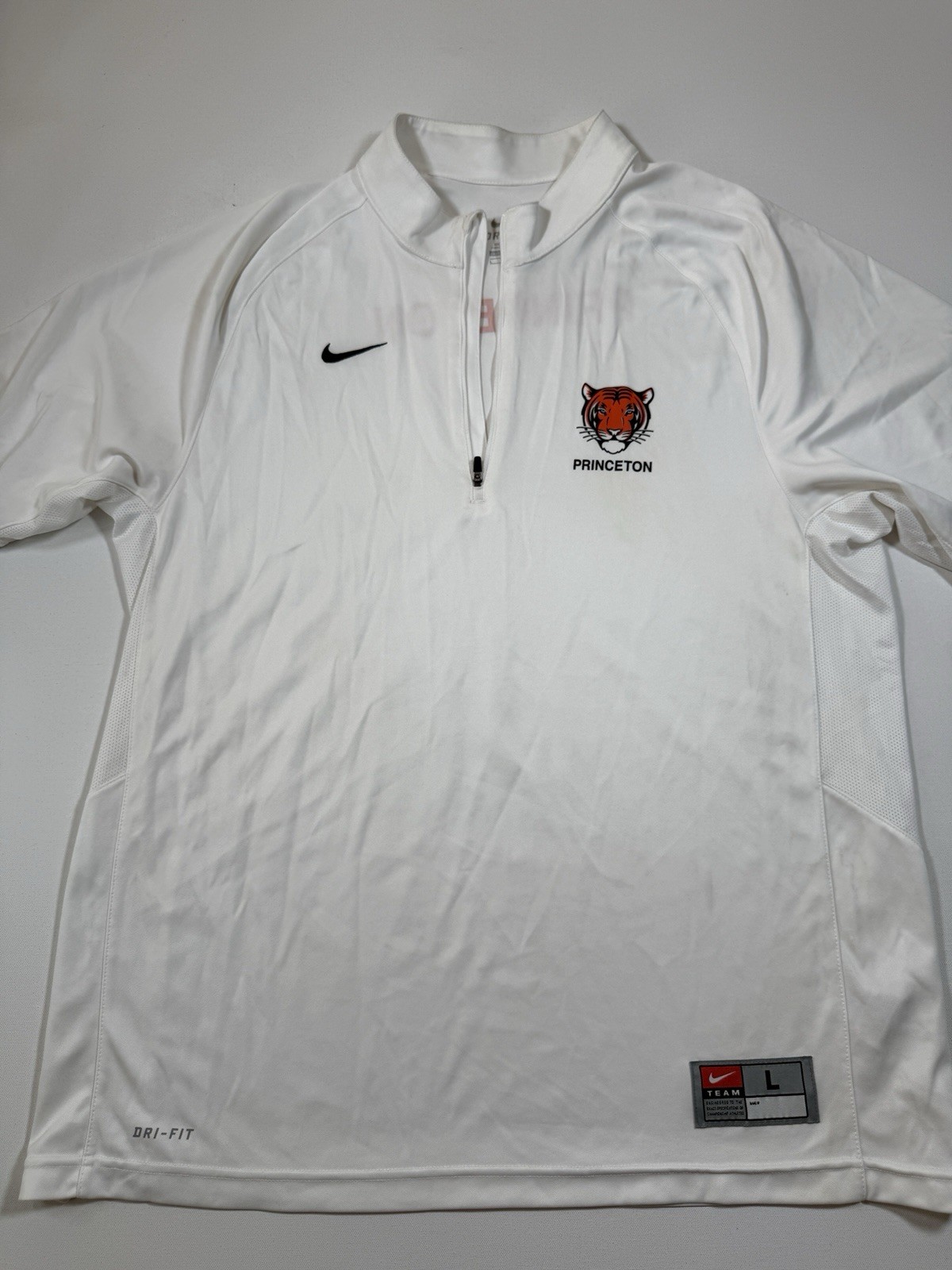 Nike Princeton Tigers Jacket Mens Large White 1/4 Zip Dri-Fit Team Issued NCAA