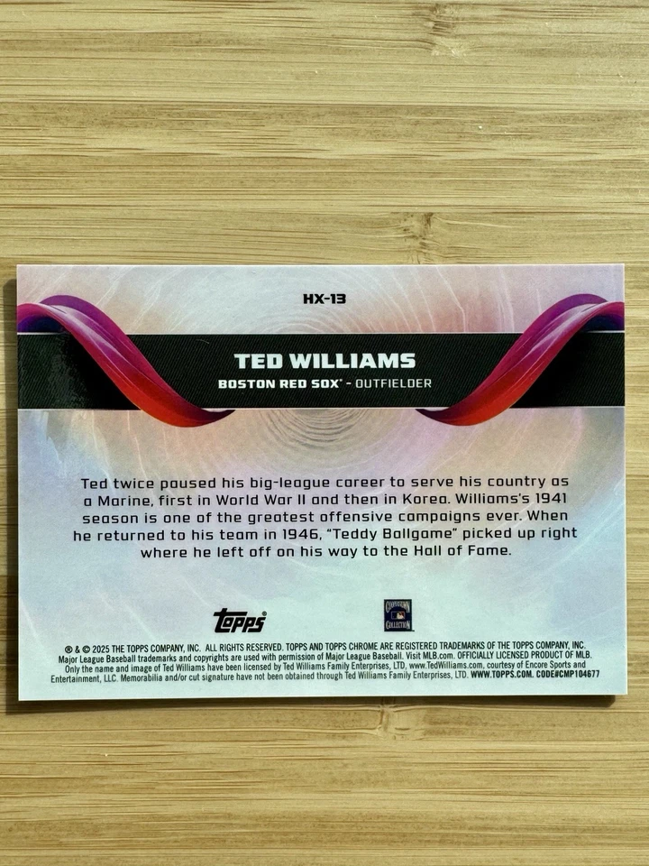 Ted Williams 2025 Topps Chrome Helix HX-13 Boston Red Sox Foto 2 de 2