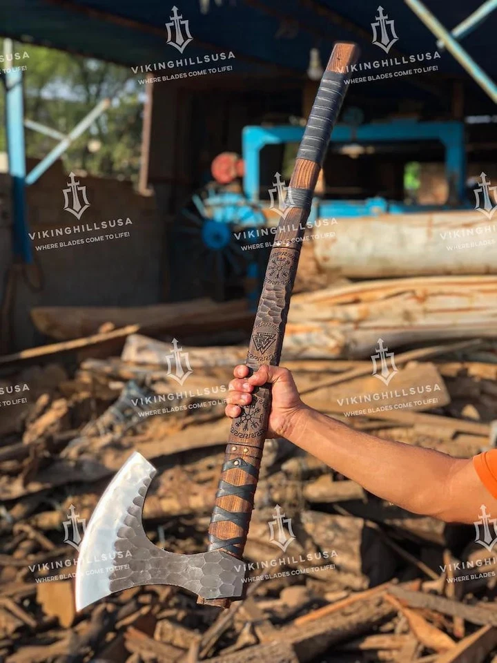 Handmade Carbon Steel Berserker Viking Axe Two Handed Axe - Image 2 of 4