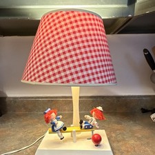 Nursery Table Lamp Red/White Gingham Shade Clowns Circus Theme Red White Blue