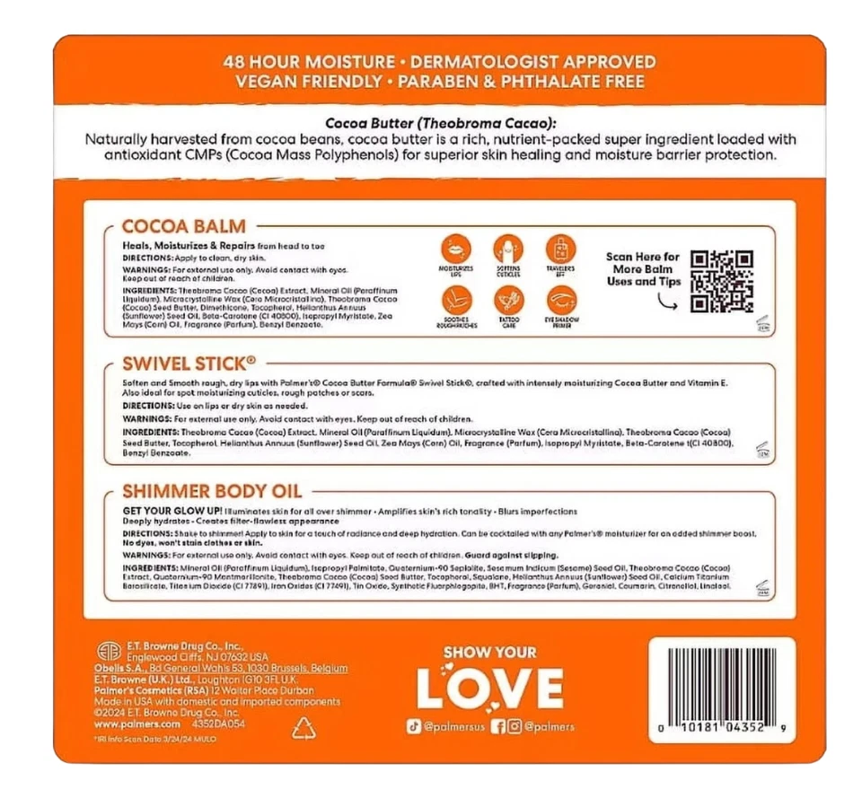 Palmer's Fórmula de Manteca de Cacao con Vitamina E Humedad y Brillo Set 3 Piezas Foto 3 de 4