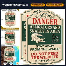 Beware Alligators  Snakes Signs - 14x10" Reflective Aluminum, Rust-Free, 2-Pack