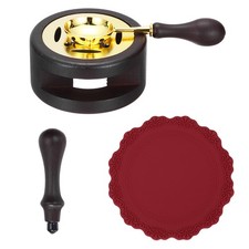 Wax Stamp Seal Kit Sealing Warmer Melting Spoon Pad Handle, Brown/Dark Red