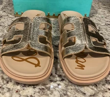 SAM EDELMAN Women’s Sz 9 M Valeri Platform Slide Sandal Gold Leaf