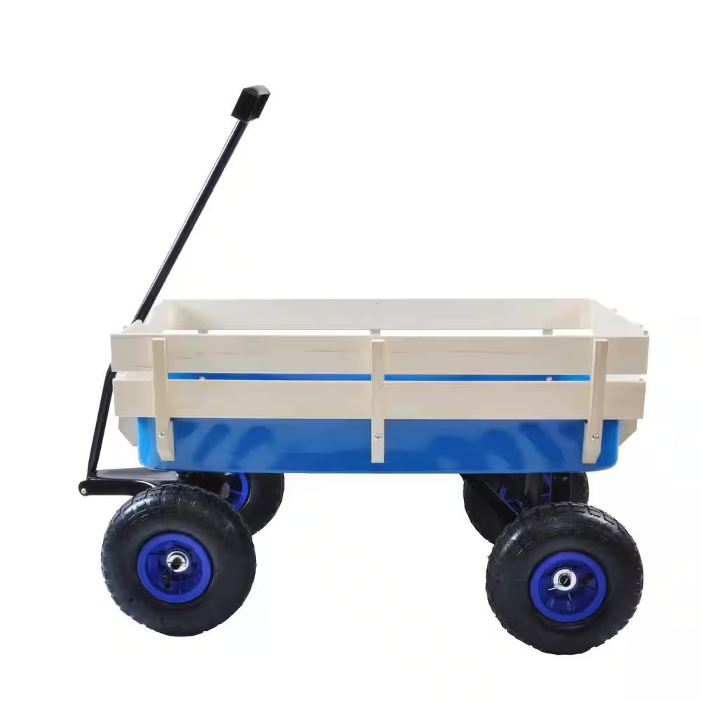 3 Cu. Ft. All-Terrain Steel and Wood Wagon Kids Children Garden Cart Air Tires O