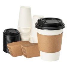 12 oz 50 pack Disposable Paper Coffee Cups with Lids and Sleeves