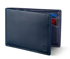 Mens Slim Bifold Wallet RFID Blocking Minimalist Front Pocket Full Grain Leat...