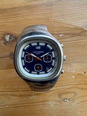 Vintage Nike Triax Armored Chrono II Herren Armbanduhr Silber mit Blauem Ziffernblatt
