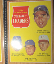 Topps 1962 League Leaders #60 Koufax Drysdale Dodgers Reds Baseball Card