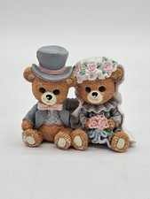Vintage Teddy Bear Groom Bride Wedding Top Hat Dress Flowers Figurine Blue Pink