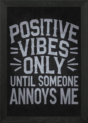 Positive Vibes Only  Funny Sarcast Framed Wall Art Poster Canvas Print Picture
