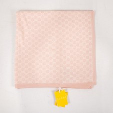 Gucci GG Monogram Wool Baby Blanket In Light Pink And White With Rib Trim