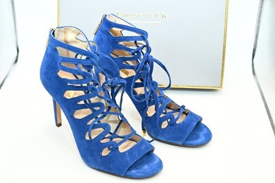 Lo-Kacy, Lace-up Caged stiletto Bootie- Tulum Blue Kidsuede, size 8.5  