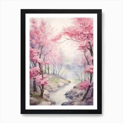 Schönes Aquarell Kirschblüte gerahmtes Wandbild Poster Leinwanddruck Bild