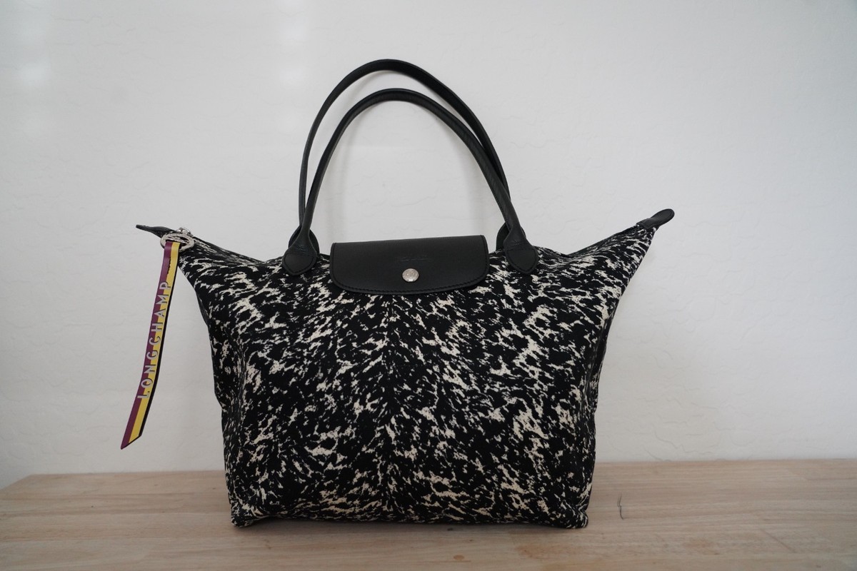 Longchamp Le Pliage Large Tote Bag Appaloosa Print Black White