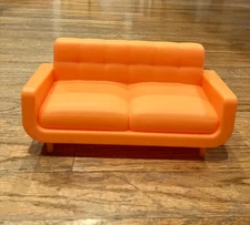 Barbie Doll Orange Sofa Couch Dollhouse Modern Dorm Room Molded Plastic