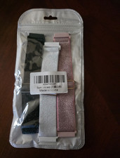 3-Pack Fabric 22mm Two-Piece Bands for Fitbit Versa - Black/White/Pink