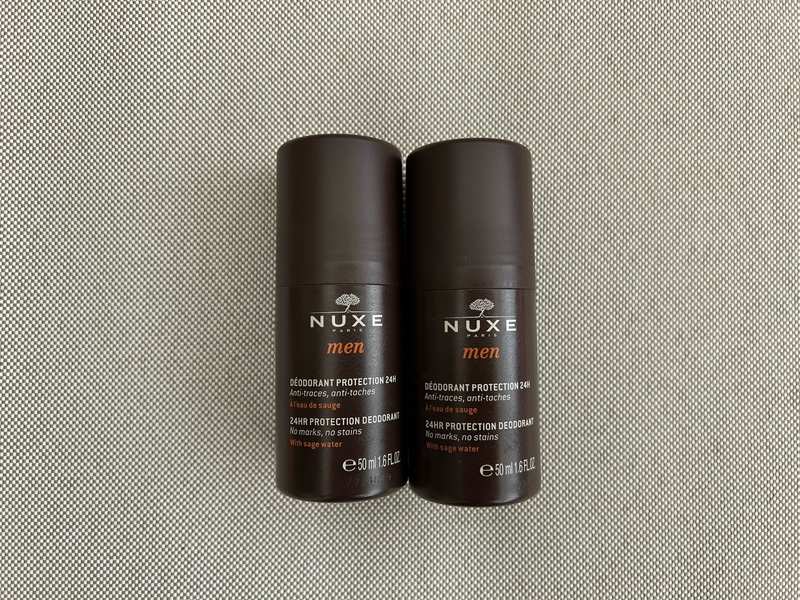 NUXE Men 24h Protection Deodorant Roll-On - No marks No stains 2 x 50ml FREEPOST