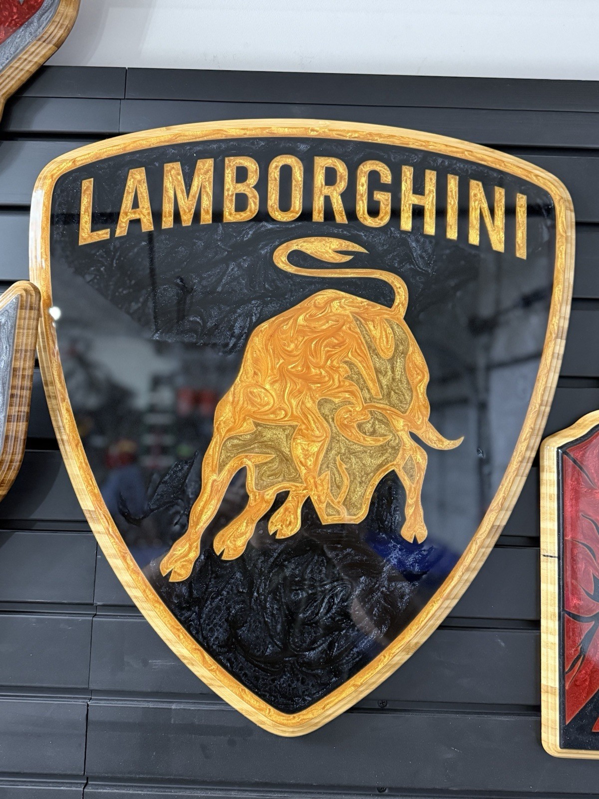 Lamborghini Shield Wall Sign – Handmade CNC Wood & Epoxy Art Luxury Garage Decor-image
